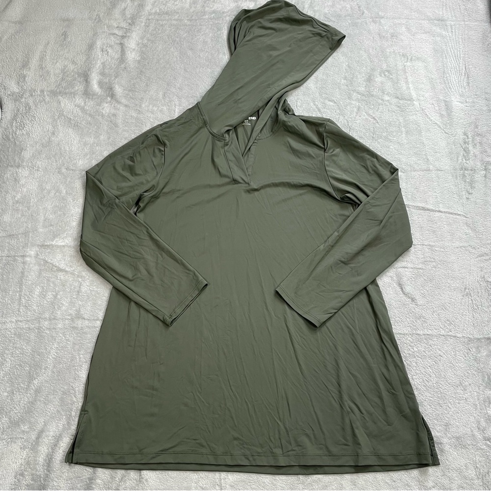 Lands End Swim Coverup Dress Medium Petite MP Hooded Mini Tunic UPF Sunshade